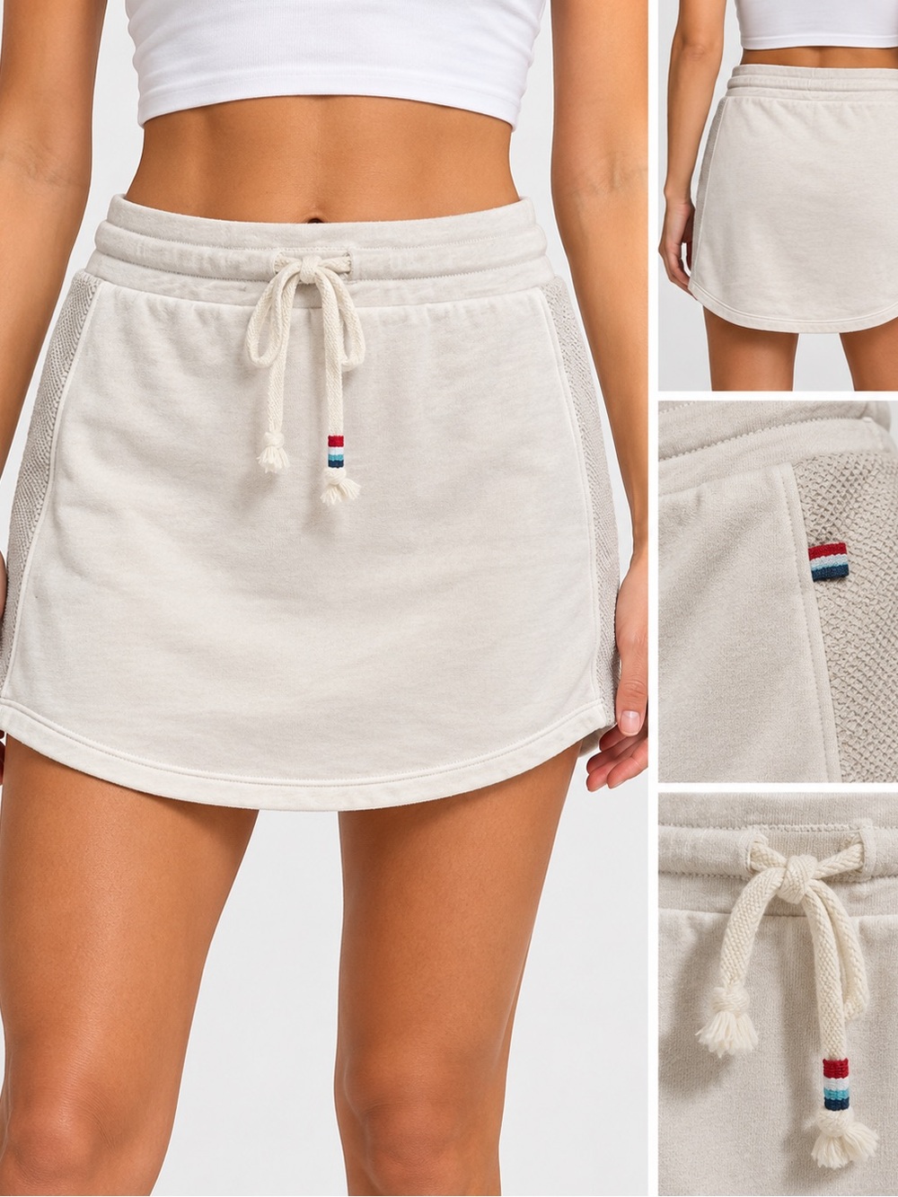 Sol Angeles Ivory Sweatshirt Mini Skirt M Drawstring Terry Cloth Made in USA